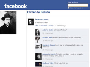 Fernando Pessoa pode, finalmente, "conversar" com os seus heterónimos através do Facebook, na página "Fakebook dos Escritores" Foto: DR