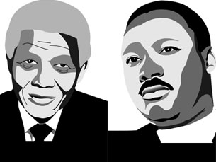 Nelson Mandela e Martin Luther King são duas personalidades que vão ser sempre reconhecidas como determinantes na luta contra a discriminação racial Foto: JPN