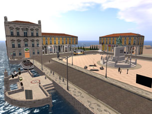 A Praça do Comércio é uma das estruturas representadas no Second Life Imagem: DR