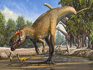 Torvosaurus Gurneyi no seu ambiente Imagem: Sergey Krasovskiy