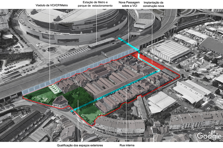 Área do Antigo Matadouro assinalada a vermelho. A imagem consta da apresentação do projeto da CMP.