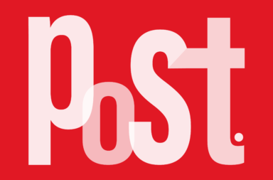 Logo da POST. Fundo vermelho com letras brancas